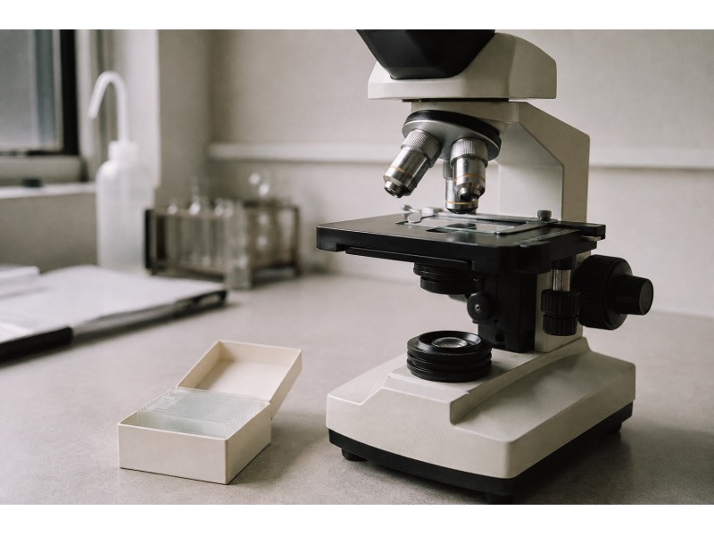 Microscope on a laboratory bench